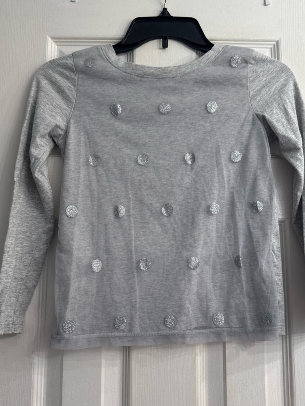 Nautica Girls' Light Gray Long-Sleeve Top with Silver Glitter Dots size 10